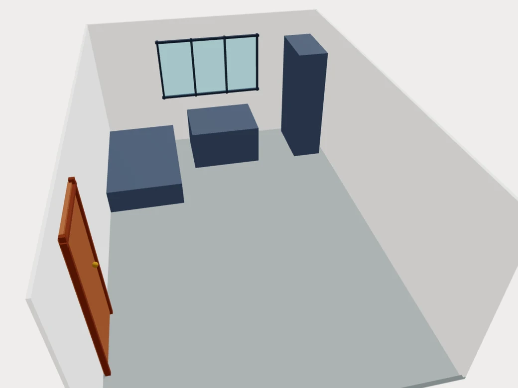An empty room in the creator, with a door, window and fixed obstacles defined.